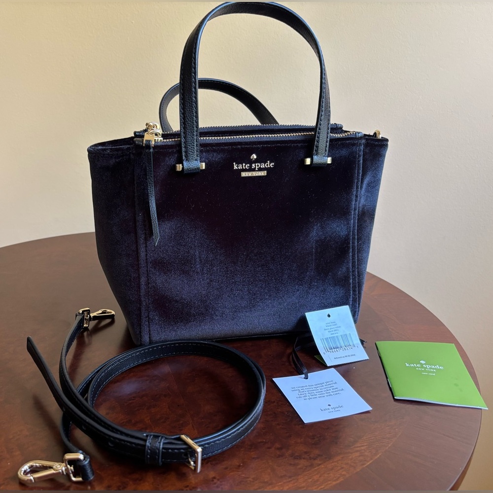 Kate Spade New York Black Velvet Mini Kona Double Handle/Crossbody Purse LikeNew